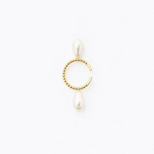 ETHENA 雙水滴珍珠金色珠球耳扣／單支
