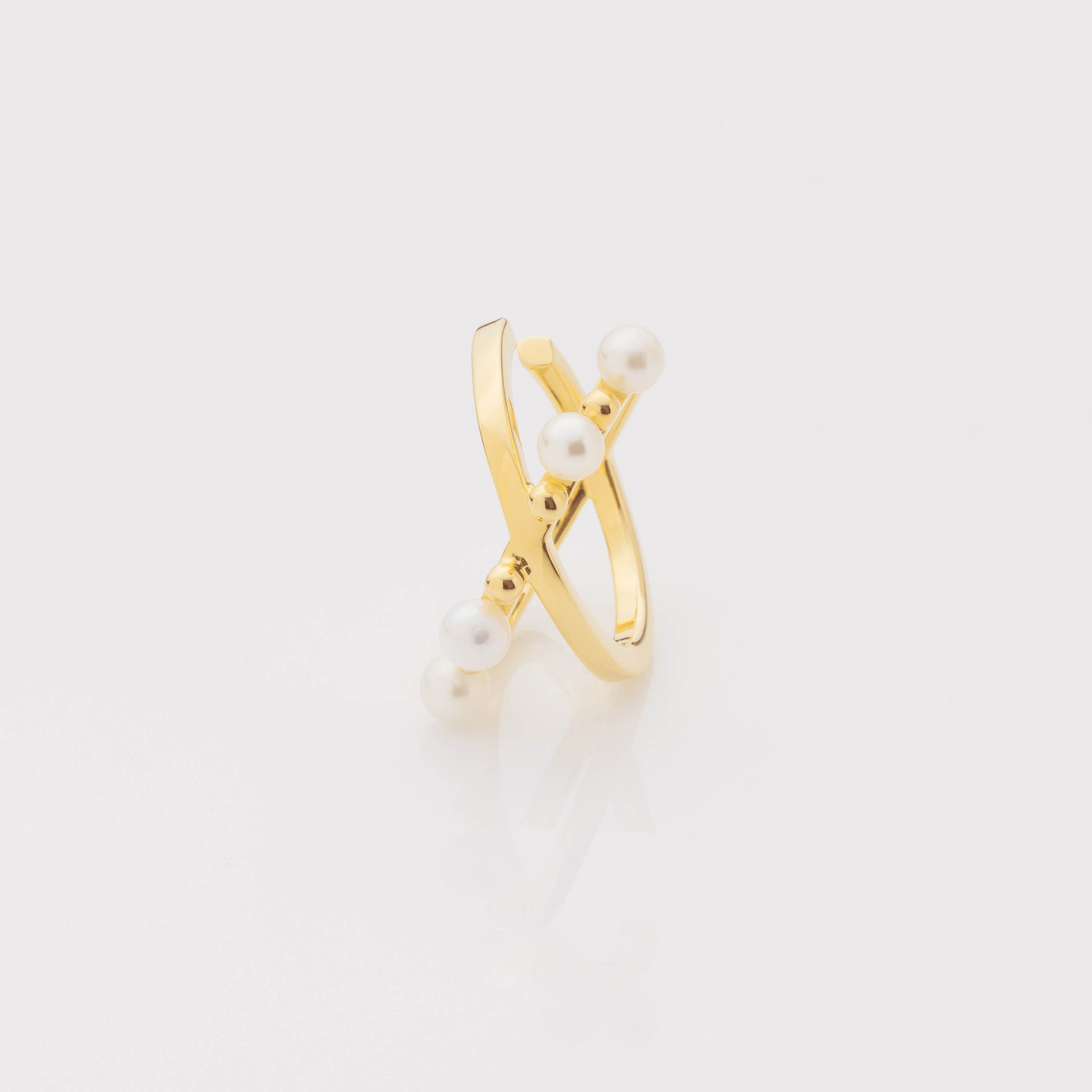 Greta 珍珠交錯雙環圈耳骨夾